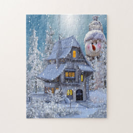 Weihnachtsgeschenk Winter Weißer Schneemann Blau R Puzzle