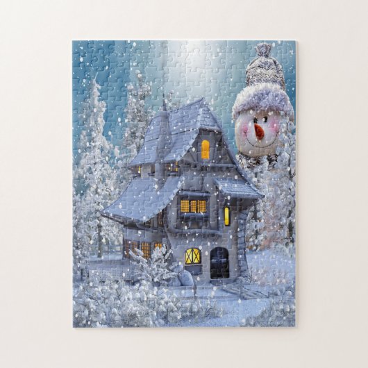 Weihnachtsgeschenk Winter Weißer Schneemann Blau R Puzzle (Vertikal)
