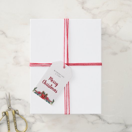 Weihnachtsgeschenk | Winterrote Blume Geschenkanhänger (Mit Garn)