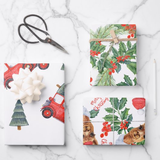 Weihnachtsgeschenk Wrap Auto Kamel und Holly Bundl Geschenkpapier Set (Vorderseite)