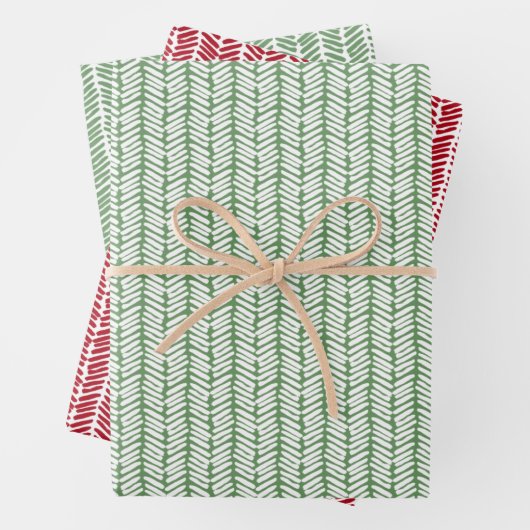 Weihnachtsgeschenk Wrap Dark Red Sage Green Zigzag Geschenkpapier Set (Beispiel)