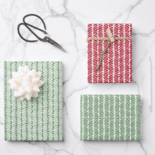 Weihnachtsgeschenk Wrap Dark Red Sage Green Zigzag Geschenkpapier Set