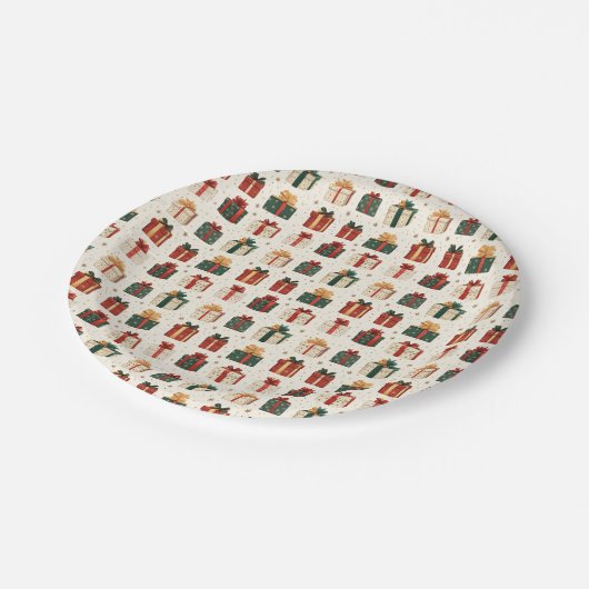 Weihnachtsgeschenk Wrap Design Muster Pappteller (Schrägansicht)