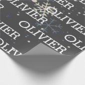 Weihnachtsgeschenk Wrap Schneeflocken Name grau Fe Geschenkpapier (Ecke)