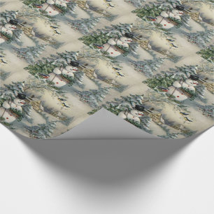 Weihnachtsgeschenk Wrap/Schneemann und Winter-Hütt Geschenkpapier