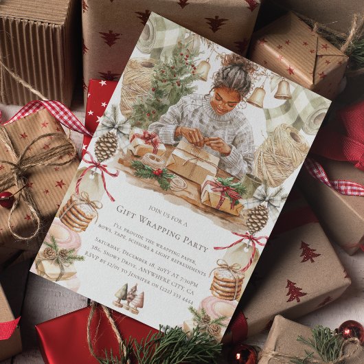 Weihnachtsgeschenk Wrapping Party Afrikanisch Amer Einladung