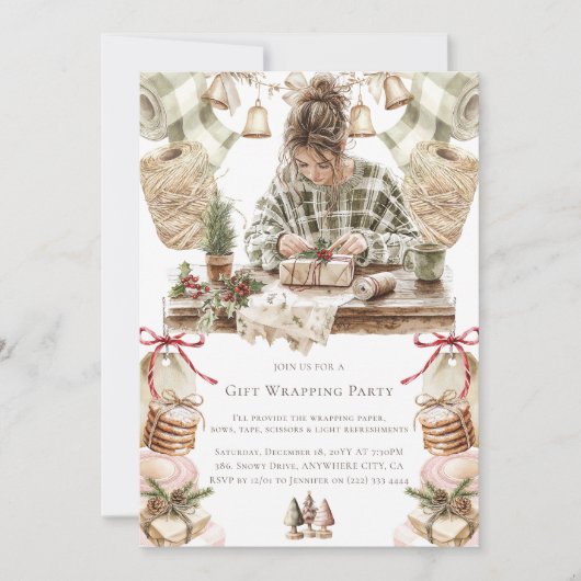 Weihnachtsgeschenk Wrapping-Party Einladung (Vorderseite)