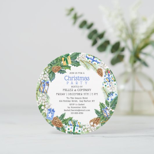 Weihnachtsgeschenk Wreath Corporate Weihnachtsfest Einladung (Stehend Vorderseite)