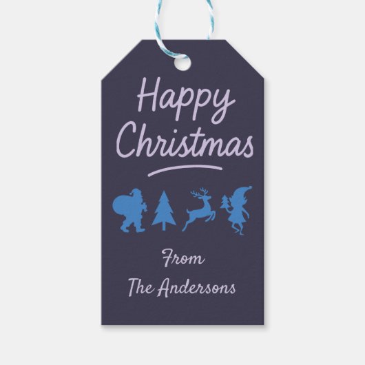 Weihnachtsgeschenkanhänger - Blaue Silhouette Geschenkanhänger (Vorderseite)