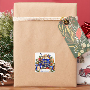Weihnachtsgeschenkanhänger mit warmen Wünschen Quadratischer Aufkleber