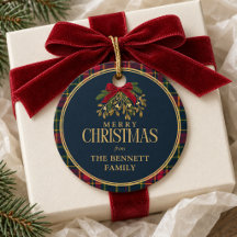 Weihnachtsgeschenkanhänger Navy Kariert Roter Boge