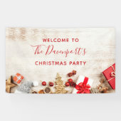 Weihnachtsgeschenkartikel auf einem Party aus Holz Banner (Horizontal)
