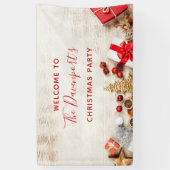 Weihnachtsgeschenkartikel auf einem Party aus Holz Banner (Vertikal)