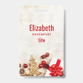 Weihnachtsgeschenkartikel auf einem rustikalen Hol Ausweis