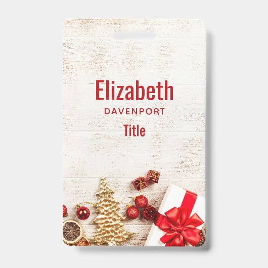 Weihnachtsgeschenkartikel auf einem rustikalen Hol Ausweis (Vorderseite)