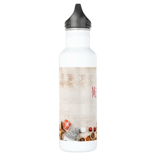 Weihnachtsgeschenkartikel auf einem rustikalen Hol Edelstahlflasche (Links)