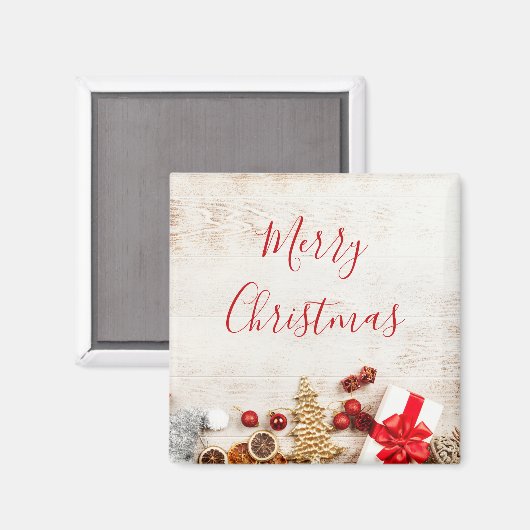 Weihnachtsgeschenkartikel auf einem rustikalen Hol Magnet (Vorderseite/Rückseite)