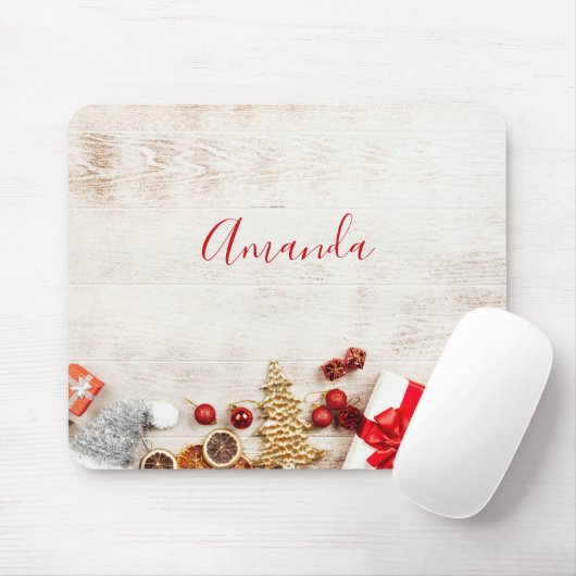 Weihnachtsgeschenkartikel auf einem rustikalen Hol Mousepad (Mit Mouse)