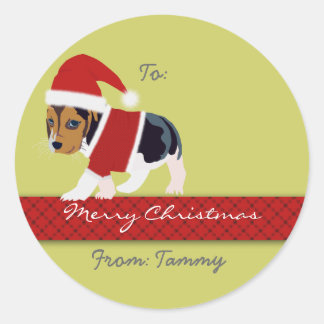 Weihnachtsgeschenkaufkleber (Hund) - Anpassbar Runder Aufkleber