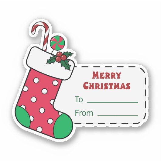 Weihnachtsgeschenkaufkleber mit rotem Strumpf Aufkleber (Vorderseite)