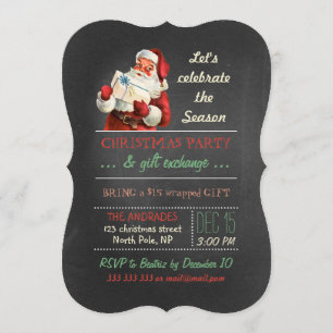 Weihnachtsgeschenkbörse Vintag Santa Chalkboard Einladung