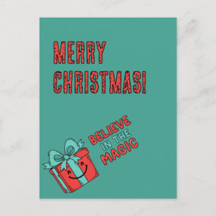 Weihnachtsgeschenkbox mit fröhlicher Botschaft Postkarte