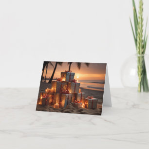Weihnachtsgeschenke am Strand bei Twilight Feiertagskarte