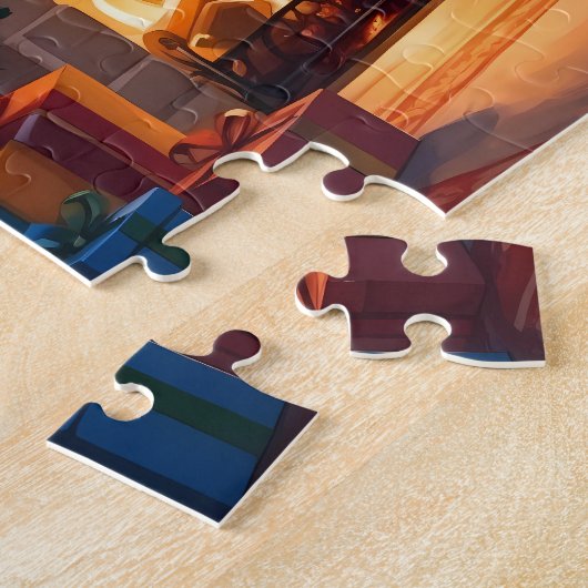 Weihnachtsgeschenke an einem warmen Weihnachtsfeue Puzzle (Seite)