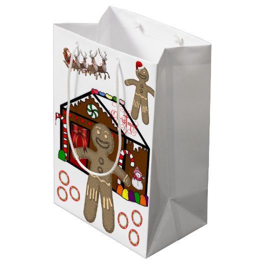 Weihnachtsgeschenke Bags Gingerbrot Mann Mittlere Geschenktüte (Rückseite Schrägansicht)