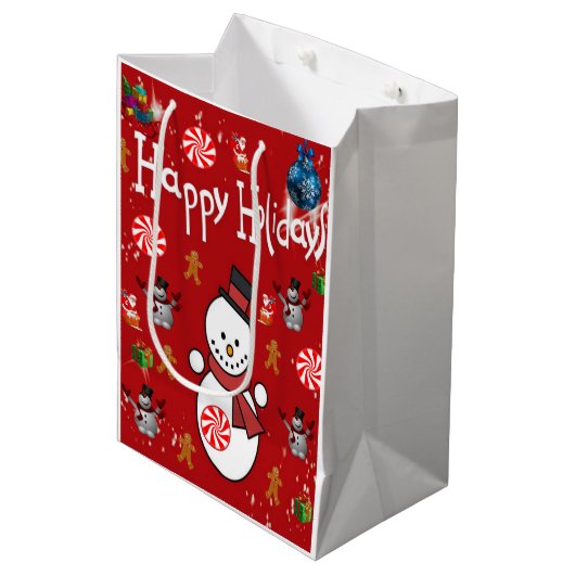 Weihnachtsgeschenke Bags Happy Holidays Mittlere Geschenktüte (Vorderseite Schrägansicht)