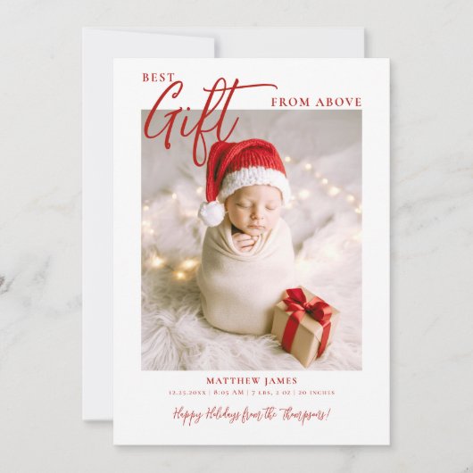 Weihnachtsgeschenke Calligrafy Modern Red Baby Fot Ankündigung (Vorderseite)