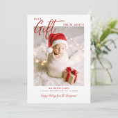 Weihnachtsgeschenke Calligrafy Modern Red Baby Fot Ankündigung (Stehend Vorderseite)