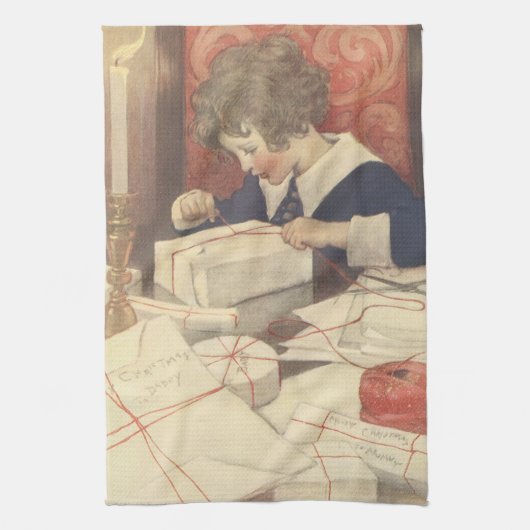 Weihnachtsgeschenke einwickeln, Jessie Willcox Smi Geschirrtuch (Vertikal)
