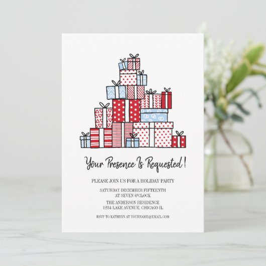 Weihnachtsgeschenke Feiertag Einladungskarte Einladung (Stehend Vorderseite)