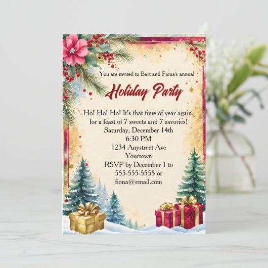 Weihnachtsgeschenke Feiertag Party Einladung (Stehend Vorderseite)