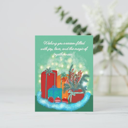 Weihnachtsgeschenke Feiertagspostkarte (Stehend Vorderseite)