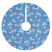 Weihnachtsgeschenke für Rentiere und Vögel blauer  Polyester Weihnachtsbaumdecke (Vorderseite)