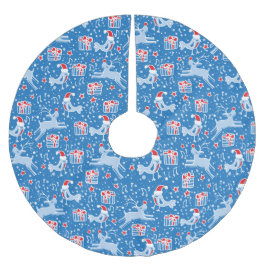 Weihnachtsgeschenke für Rentiere und Vögel blauer  Polyester Weihnachtsbaumdecke