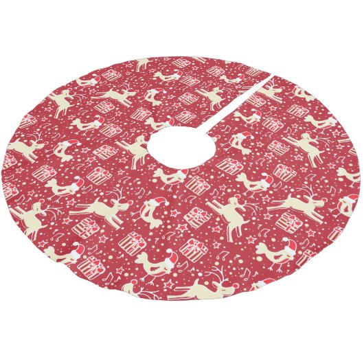 Weihnachtsgeschenke für Rentiere und Vögel Rote Cr Polyester Weihnachtsbaumdecke (Schrägansicht)