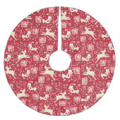 Weihnachtsgeschenke für Rentiere und Vögel Rote Cr Polyester Weihnachtsbaumdecke (Vorderseite)