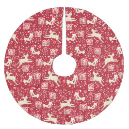 Weihnachtsgeschenke für Rentiere und Vögel Rote Cr Polyester Weihnachtsbaumdecke