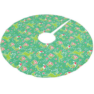 Weihnachtsgeschenke für Rentiere und Vögel Roter R Polyester Weihnachtsbaumdecke