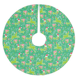 Weihnachtsgeschenke für Rentiere und Vögel Roter R Polyester Weihnachtsbaumdecke