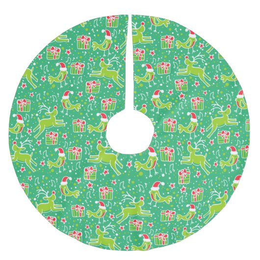 Weihnachtsgeschenke für Rentiere und Vögel Roter R Polyester Weihnachtsbaumdecke (Vorderseite)