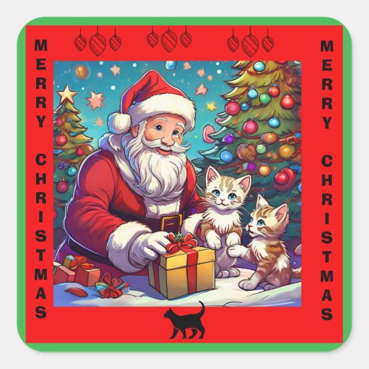 Weihnachtsgeschenke für zwei junge Kätzchen Quadratischer Aufkleber (Vorderseite)