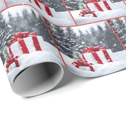 Weihnachtsgeschenke im Schnee Geschenkpapier (Rolleneckpunkt)