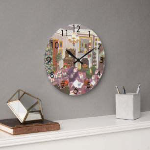 Weihnachtsgeschenke im Wohnzimmer im Vintage-Stil Große Wanduhr