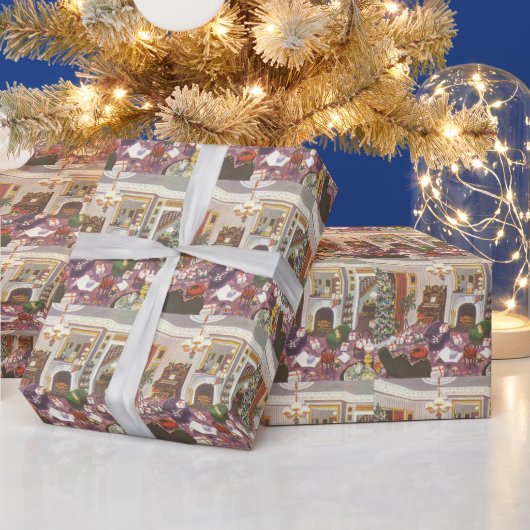 Weihnachtsgeschenke im Wohnzimmer verpacken Vintag Geschenkpapier (Feiertage)