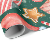 Weihnachtsgeschenke in Aquarellfarbe Lebkuchen Zuc Geschenkpapier (Rolleneckpunkt)