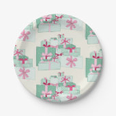 Weihnachtsgeschenke in Grün und Rosa Pappteller (Vorderseite)